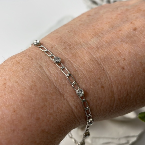 Silver Tone Chain with Crystals Ankle Bracelet - Picture 6 of 10